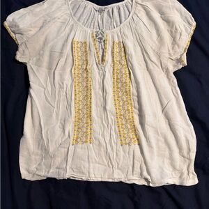 Lucky Brand Ivory Blouse with Mustard Detailing